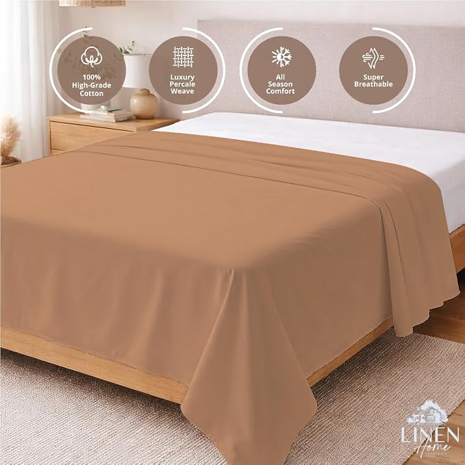 Linen Home 100% Cotton Percale 1 Flat Sheet, King Size - Image 3