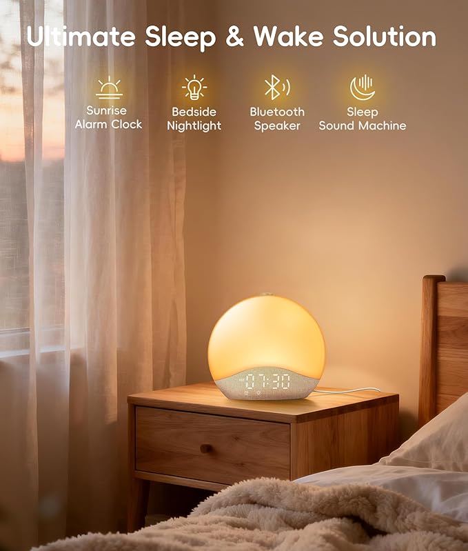 ecozy Sunrise Alarm Clock for Bedroom, 26 Soothing Sounds, 17 Night Lights - Image 2