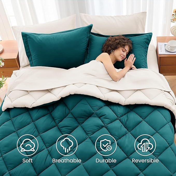 MUXHOMO 7 Pieces Queen Comforter Set, Reversible Bed in a Bag Queen Size - Image 6