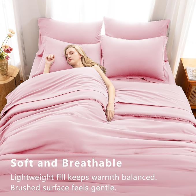 CozyLux King Size Comforter Set Pink, 7 Pieces Bed in a Bag King Comforter Set - Image 3