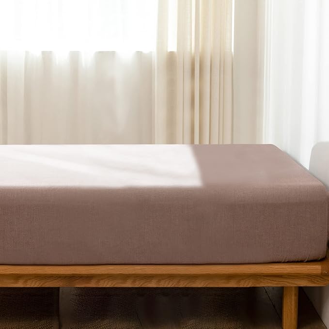 MooMee Fitted Bottom Sheet Only 100% Washed Cotton Linen Like Textured - Image 3