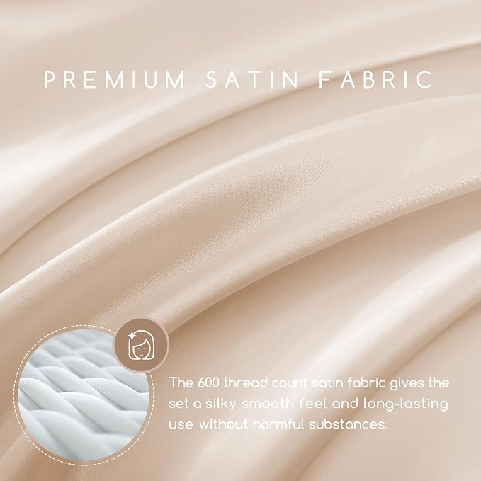 MR&HM Satin Bed Sheets, Full Size Sheets Set - Image 2