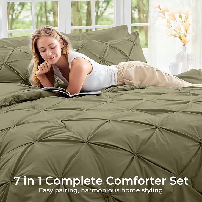 Sasttie Twin XL Comforter Set, 5-Piece Bed in a Bag, Pintuck Bedding Sets - Image 6