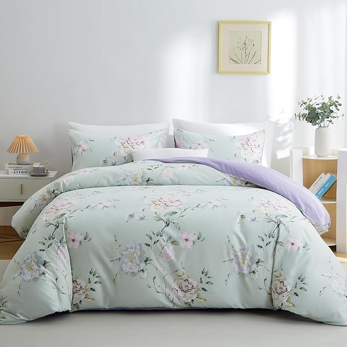 BOLINLIVING Floral Duvet Cover Queen Size 3 Pieces, Flower Duvet Cover by BOLINLIVING