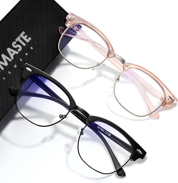Blue Light Blocking Glasses Vintage Half Frame UV Clear Lens Anti Eyestrain by AOMASTE