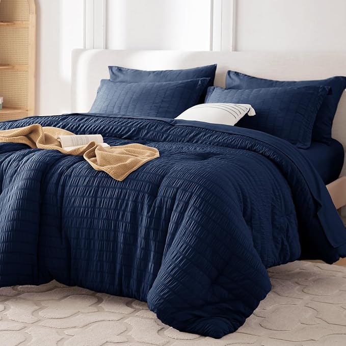 MUXHOMO 7 Pieces California King Comforter Set, Seersucker Bed in a Bag Cal by MUXHOMO