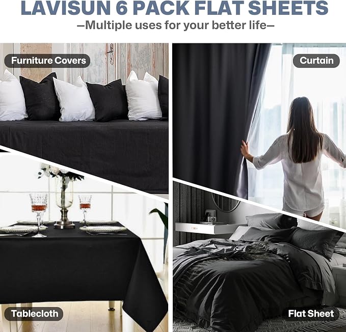 Lavisun Full Flat Sheets 6 Pack, Soft & Breathable Bulk Sheets - Image 6
