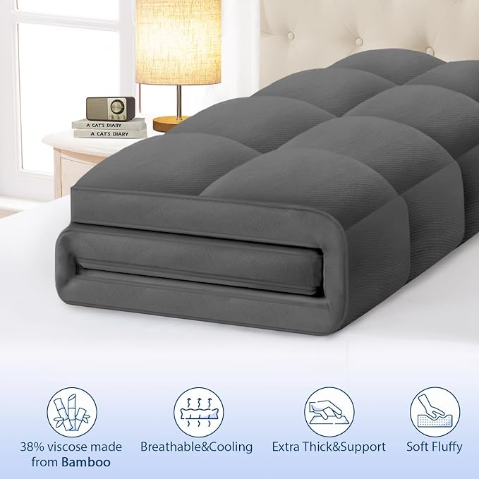 ELEMUSE King Grey Cooling Bamboo Viscose Mattress Topper - Image 2