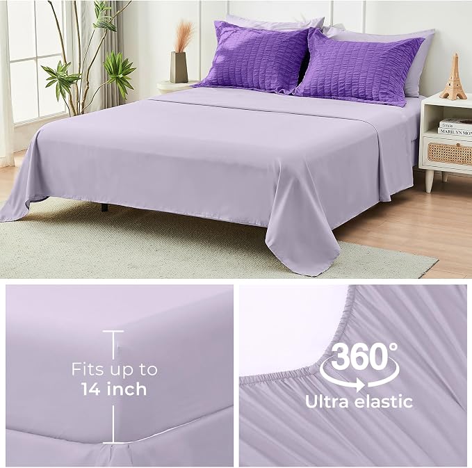 HYMOKEGE Dark Purple/Lavender Twin Comforter Set Seersucker 5 Pieces, All - Image 7