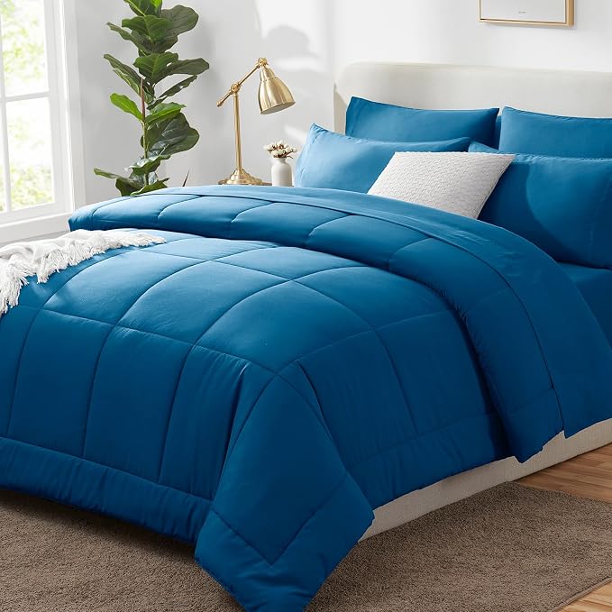 CozyLux Full Size Comforter Sets Teal, 7 Pieces Bed in a Bag, Teal Comforter by CozyLux