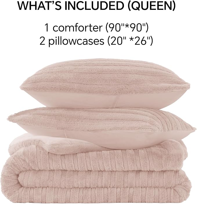 BEDELITE Fleece Queen Comforter Set -Super Soft & Warm Fluffy Pink Faux Fur - Image 7