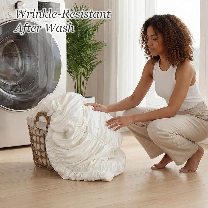 weigelia Cream Comforter Set King – Textured Ruched Cream Ivory King Comforter - Image 5