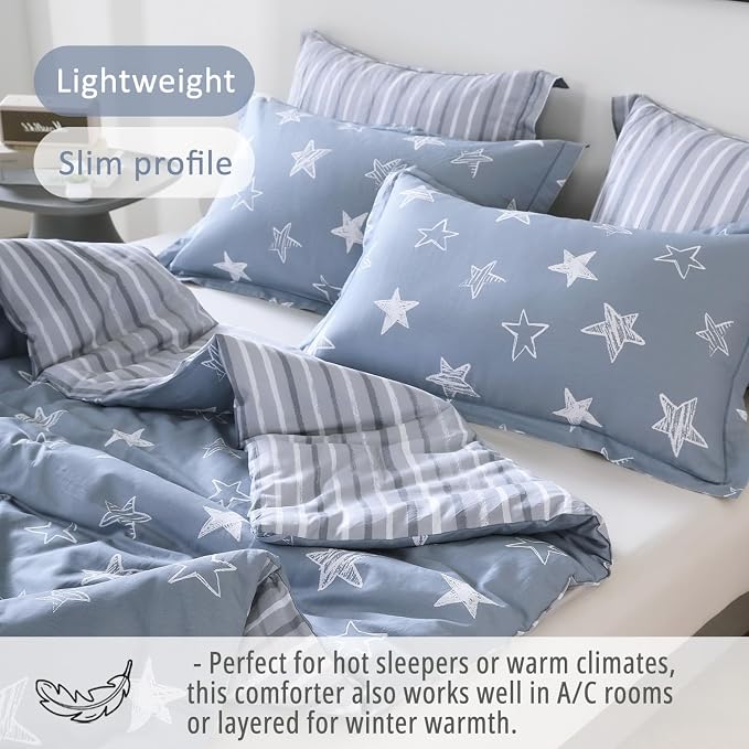 LEMIROE Blue Cotton Comforter Queen Size 3Pcs - Image 4