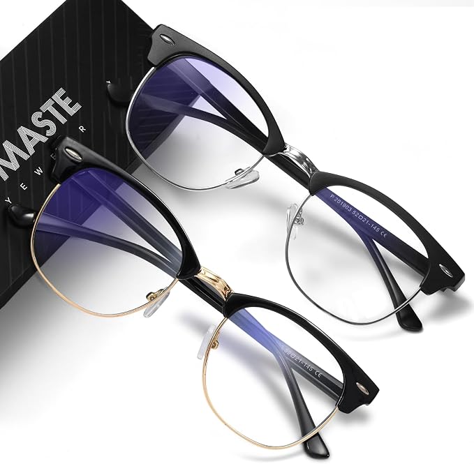 Blue Light Blocking Glasses Vintage Half Frame UV Clear Lens Anti Eyestrain by AOMASTE