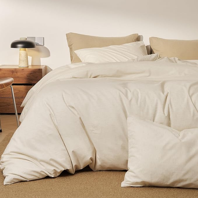 mixinni 3 Piece Washed Cotton Linen Blend Duvet Cover Set Queen Size, Soft - Image 2