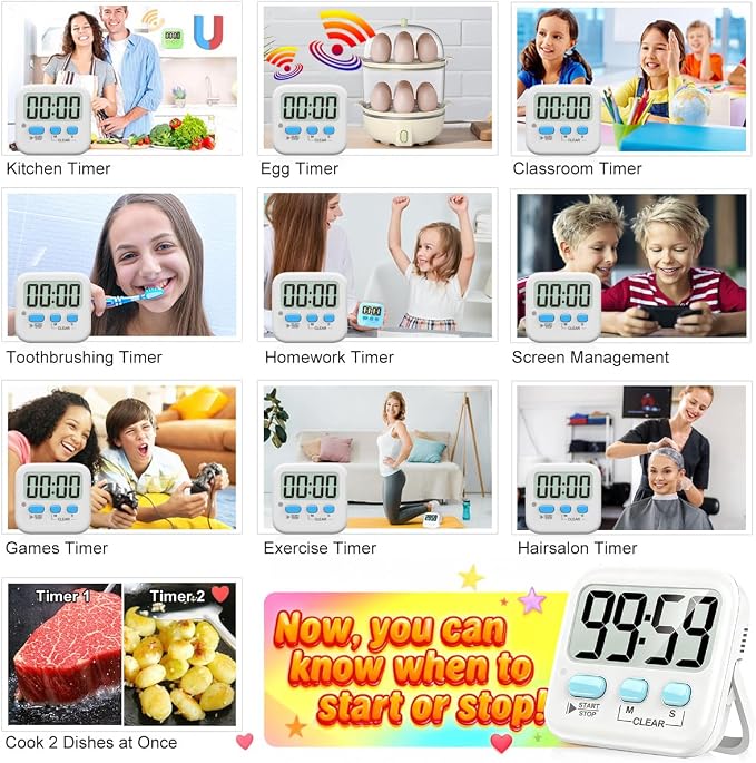 Antonki 2 Pack Digital Timer for Kids, Magnetic Countdown Kitchen Timers for - Image 7