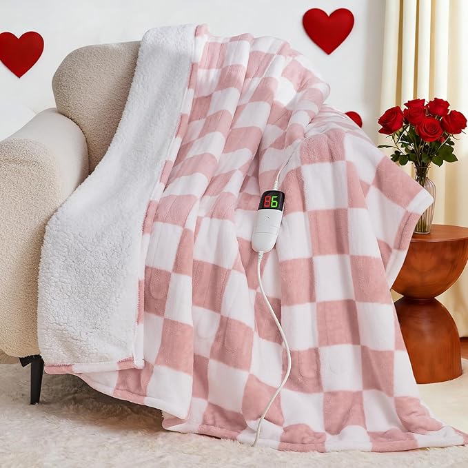 Light Pink Heated Blanket Electric Twin Size, 62X84 Heating Blanket by OCTROT