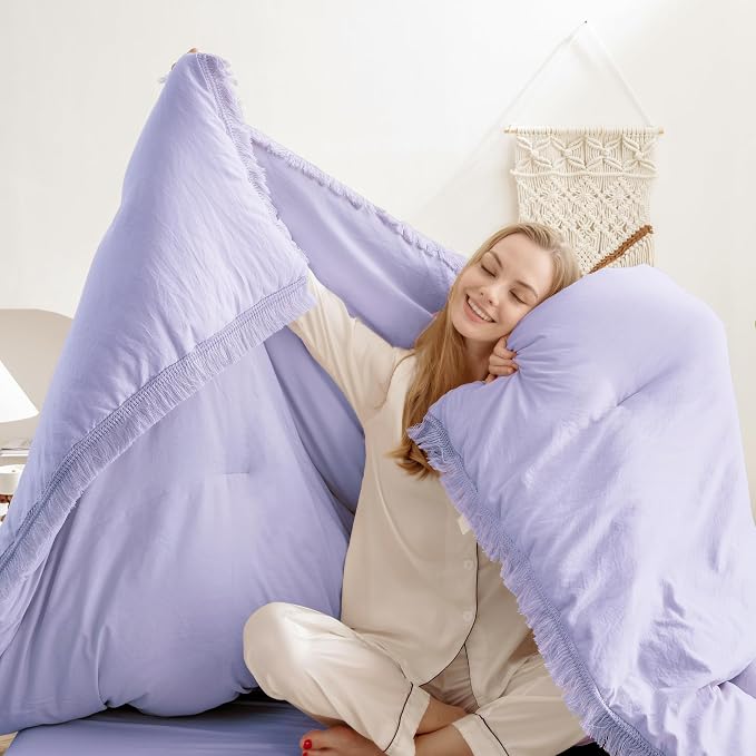 Andency Full Size Comforter Set Lavender, All Season Soft Tassel Bed Set - Image 2