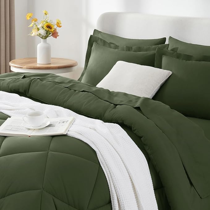 CozyLux Full Size Comforter Sets Olive Green - Image 3