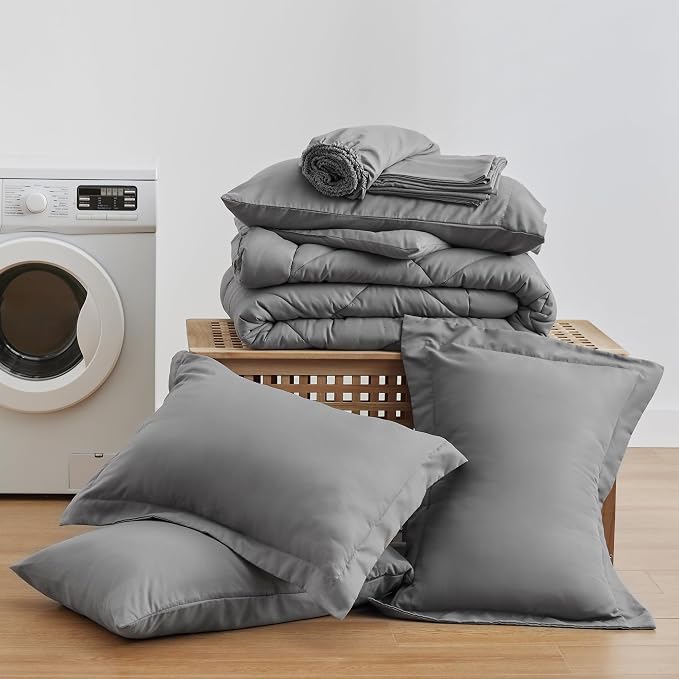 Love's cabin California King Comforter Set Grey, 7 Pieces California King Bed - Image 6