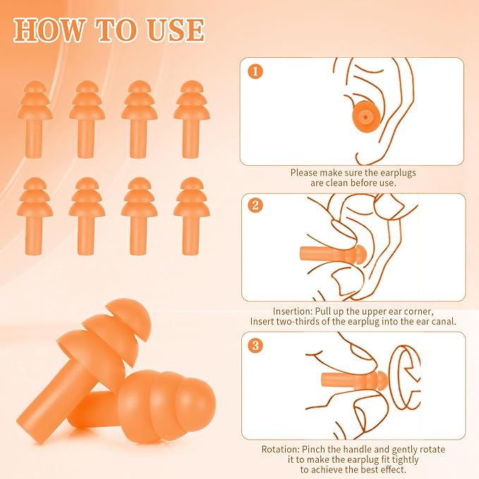 24 Pair Orange Ear Plugs Bulk NRR 29dB Reusable Silicone - Image 4