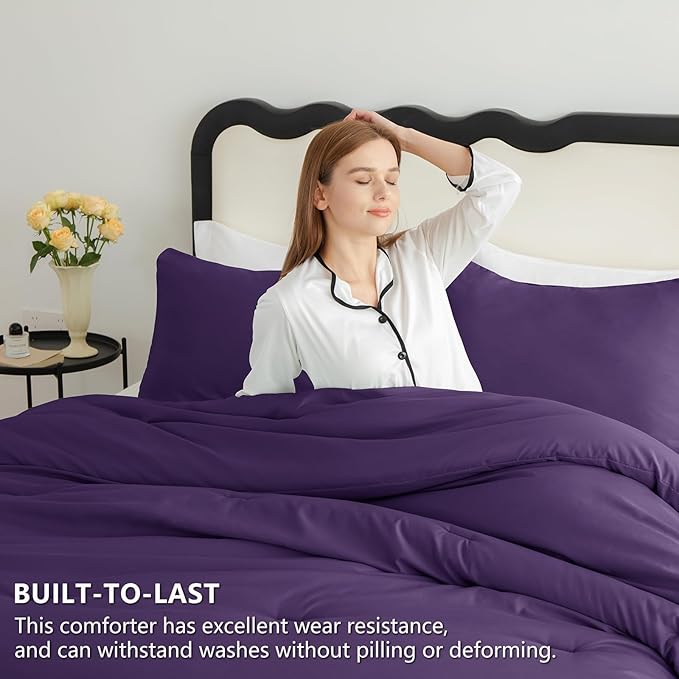 CozyLux Oversized King Comforter Set Purple, 3 Pieces 120x98 Solid Breathable - Image 3