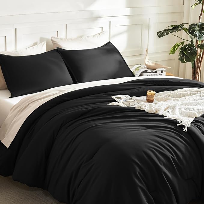 Litanika Comforters Black Oversized Queen Size, 3 Pieces Lightweight Solid - Image 5