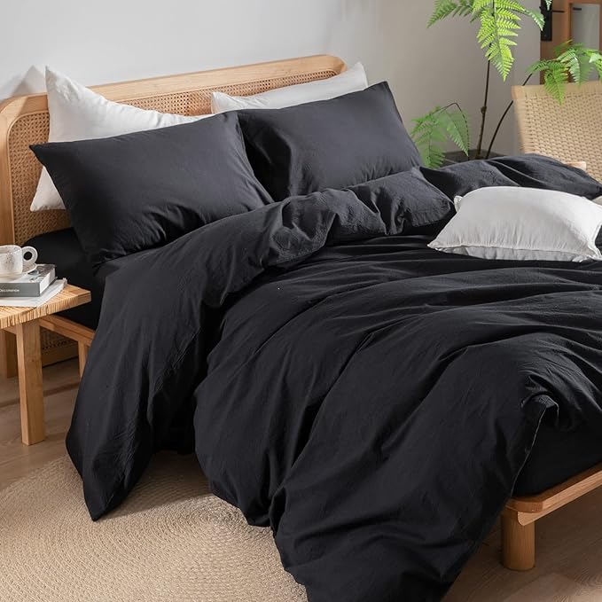 BESTOUCH Duvet Cover Set 100% Washed Cotton Linen Feel Super Soft Comfortable - Image 5