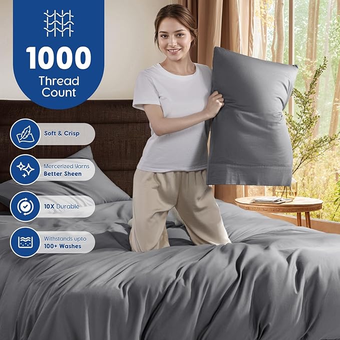SONORO KATE 100% Egyptian Cotton Duvet Cover Queen Size, 1000 Thread Count - Image 3