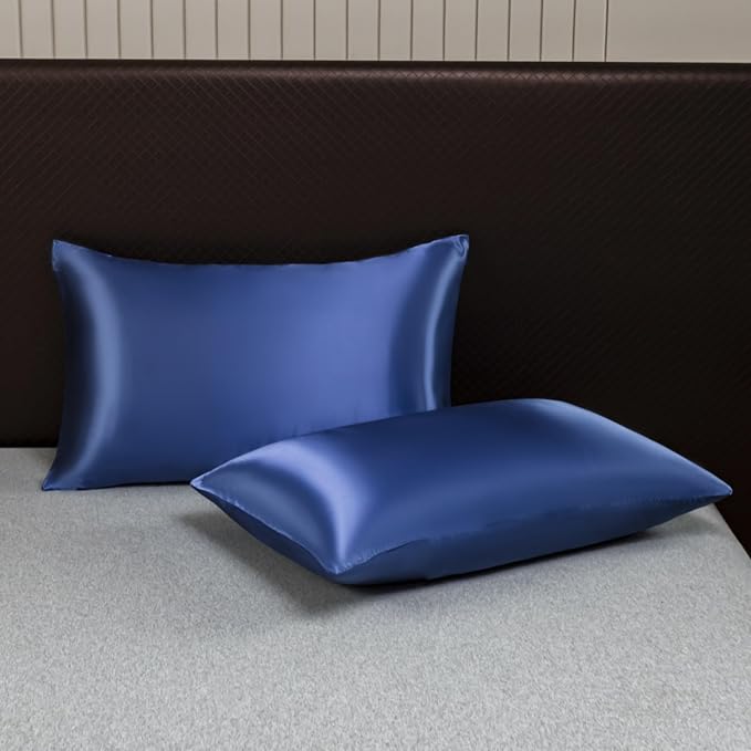 Navy Blue Silk Pillow Cases - Image 6