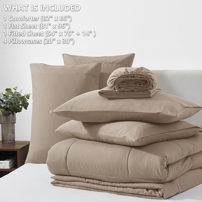 CozyLux Full Size Comforter Sets Khaki, 7 Pieces Bed in a Bag, Khaki Comforter - Image 6