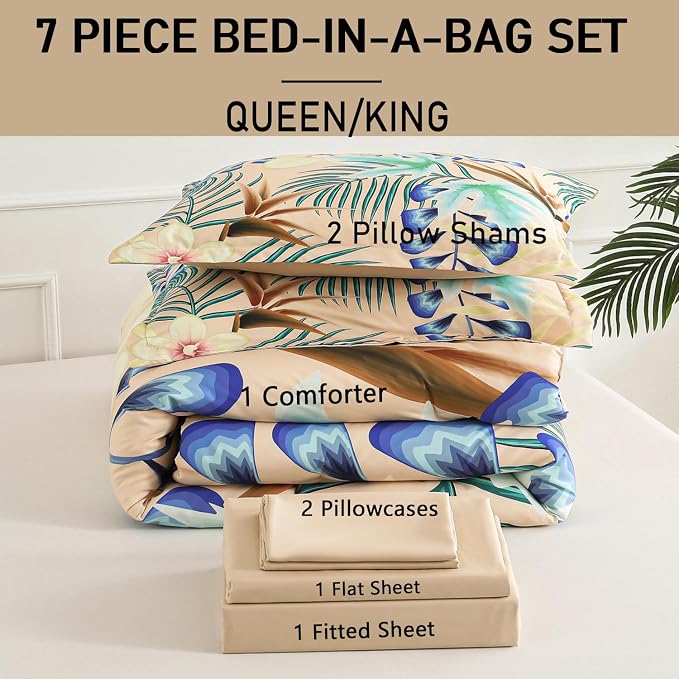 Yogeneg 7 Piece Bed in a Bag Queen Size Comforter Set Khaki Bedding Set - Image 6