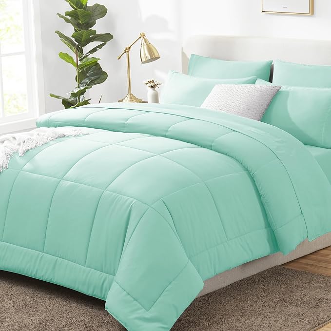 CozyLux Full Size Comforter Sets Mint Green, 7 Pieces Bed in a Bag, All Season by CozyLux