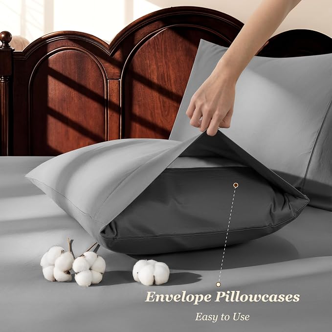 LBRO2M 1000 Thread Count 100% Egyptian Cotton Sheets Set, Full Size Bed Sheet 4 - Image 6