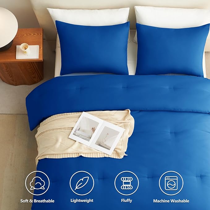 CozyLux Twin Comforter Set Classic Blue, 2 Pieces Twin Extra Long Solid - Image 5