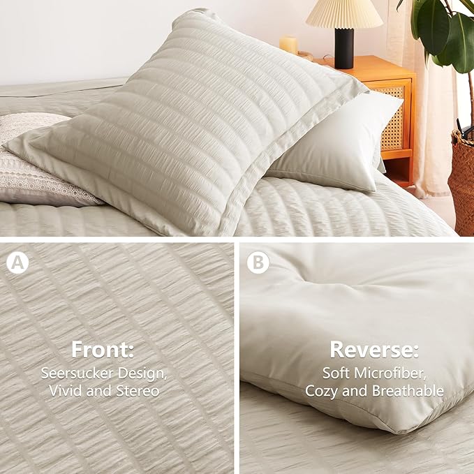 CozyLux King Size Comforter Set Oatmeal Seersucker 7 Pieces Bed in a Bag King - Image 4