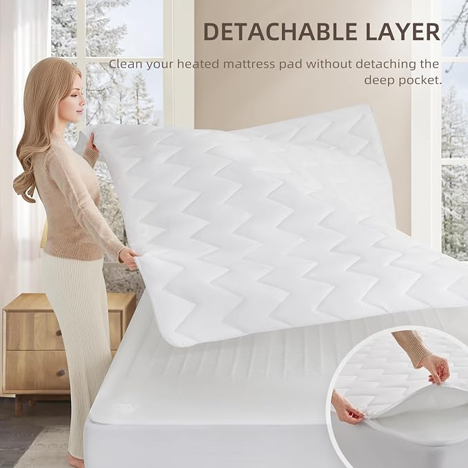 Bwarm Premium Multi-Zone Heated Mattress Pad Full Size, 9 Heat Settings - Image 6
