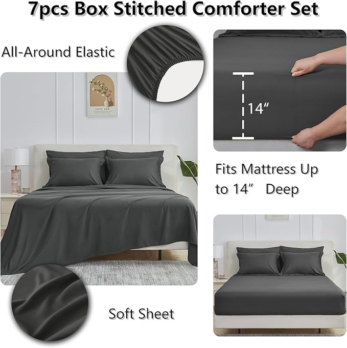 CozyLux Oversized King Comforter Sets Dark Grey, 7 Pieces Bed in a Bag - Image 4