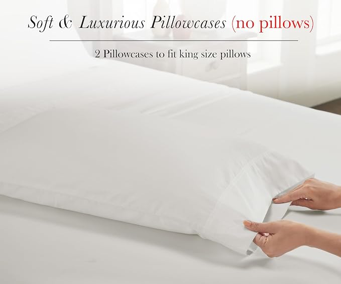 100% Egyptian Cotton Pillow Cases, King Size Pillow Cases Set of 2, Sateen Weave - Image 4