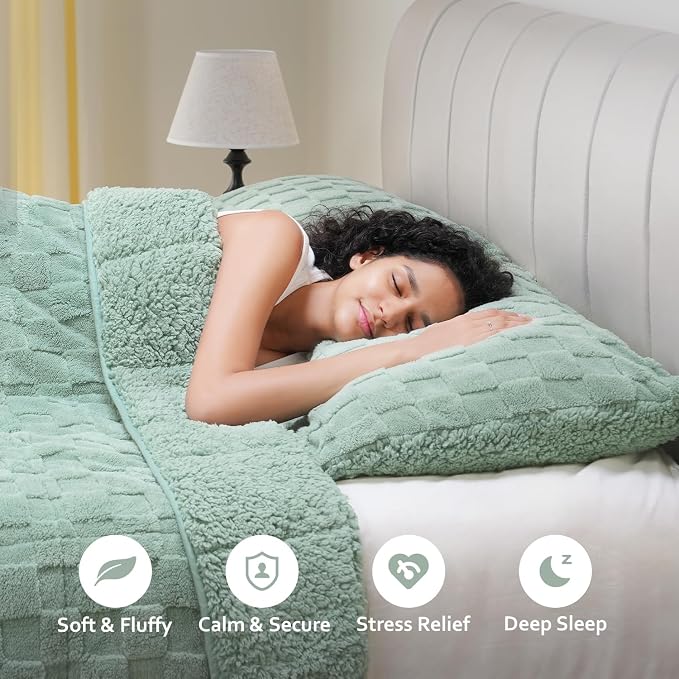 Drewin Adult Weighted Blankets 20lbs, Cozy Fluffy Jacquard Checkered Sherpa - Image 3