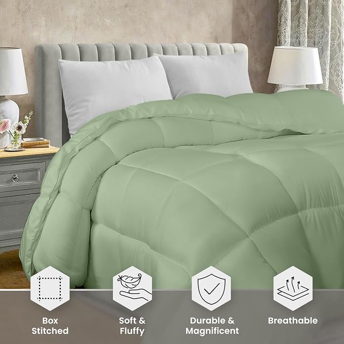 Utopia Bedding King Comforter Duvet Insert, Quilted Sage Green Comforter - Image 4