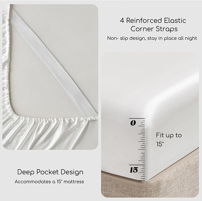 MR&HM Satin Bed Sheets, Full Size Sheets Set - Image 4