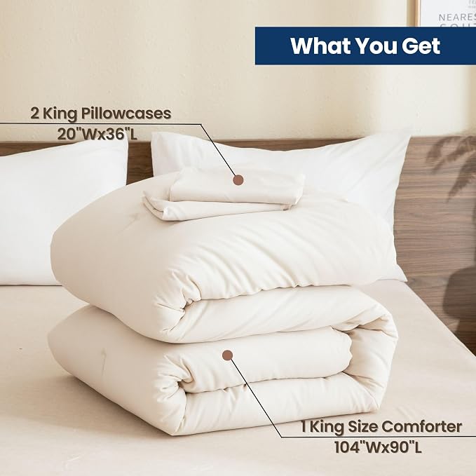Paxrac Beige Comforter Set King Size, Cream 3 Pieces Comforter Set, Lightweight - Image 7
