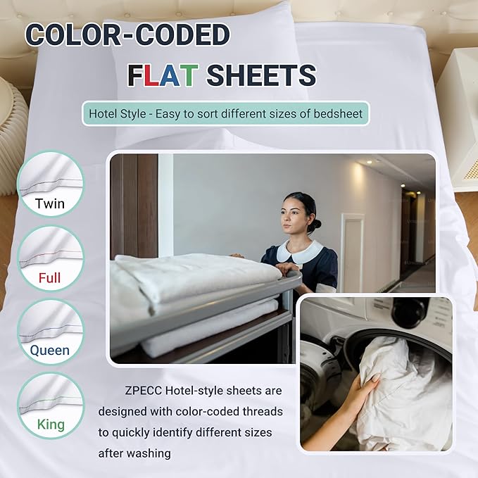 ZPECC Twin Flat Sheet Only 4 Pack, Durable White Top Bed Sheets Hypoallergenic - Image 4