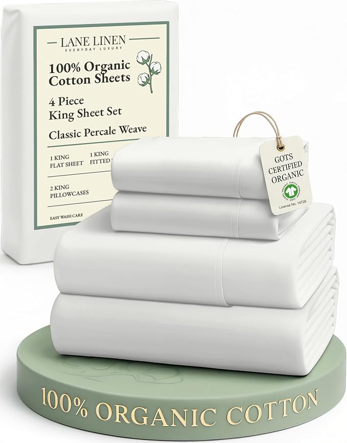 LANE LINEN 100% Organic Cotton King Bed Set, 4-Piece Cotton Bed Sheets by LaneLinen