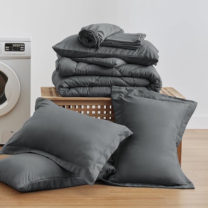 Love's cabin Queen Comforter Set Dark Grey, 7 Pieces Queen Bed in a Bag - Image 6