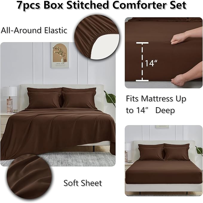 CozyLux Oversized Queen Comforter Sets Brown, 7 Pieces Bed in a Bag, 98x98 Box - Image 4