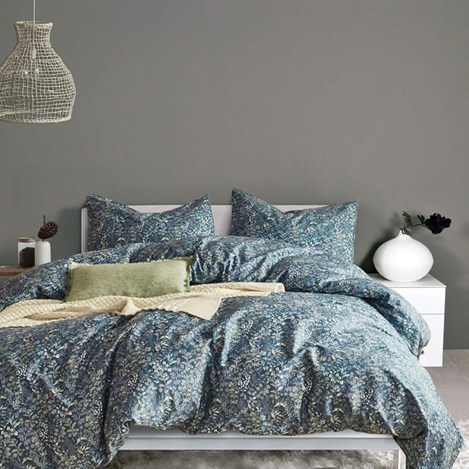 mixinni Floral Duvet Cover Queen Flower Pattern Blue Duvet Cover Set Garden by mixinni