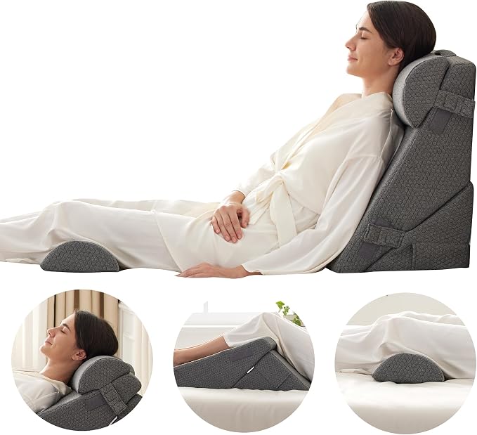 Bedluxe Adjustable 4pcs Bed Wedge Pillow Set, Memory Foam Wedge Pillow Post - Image 5