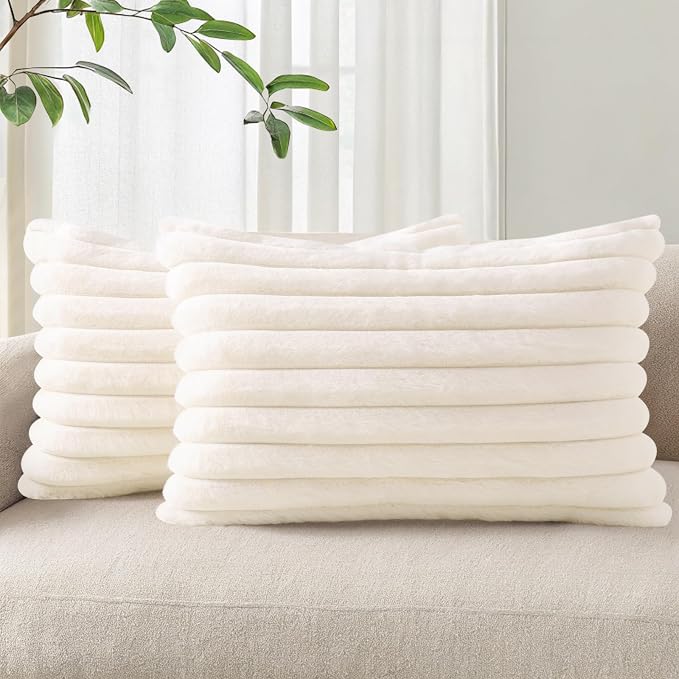 Pallene Faux Fur Plush Lumbar Throw Pillow Covers 12x20 Set of 2, Luxury Soft by PALLENE